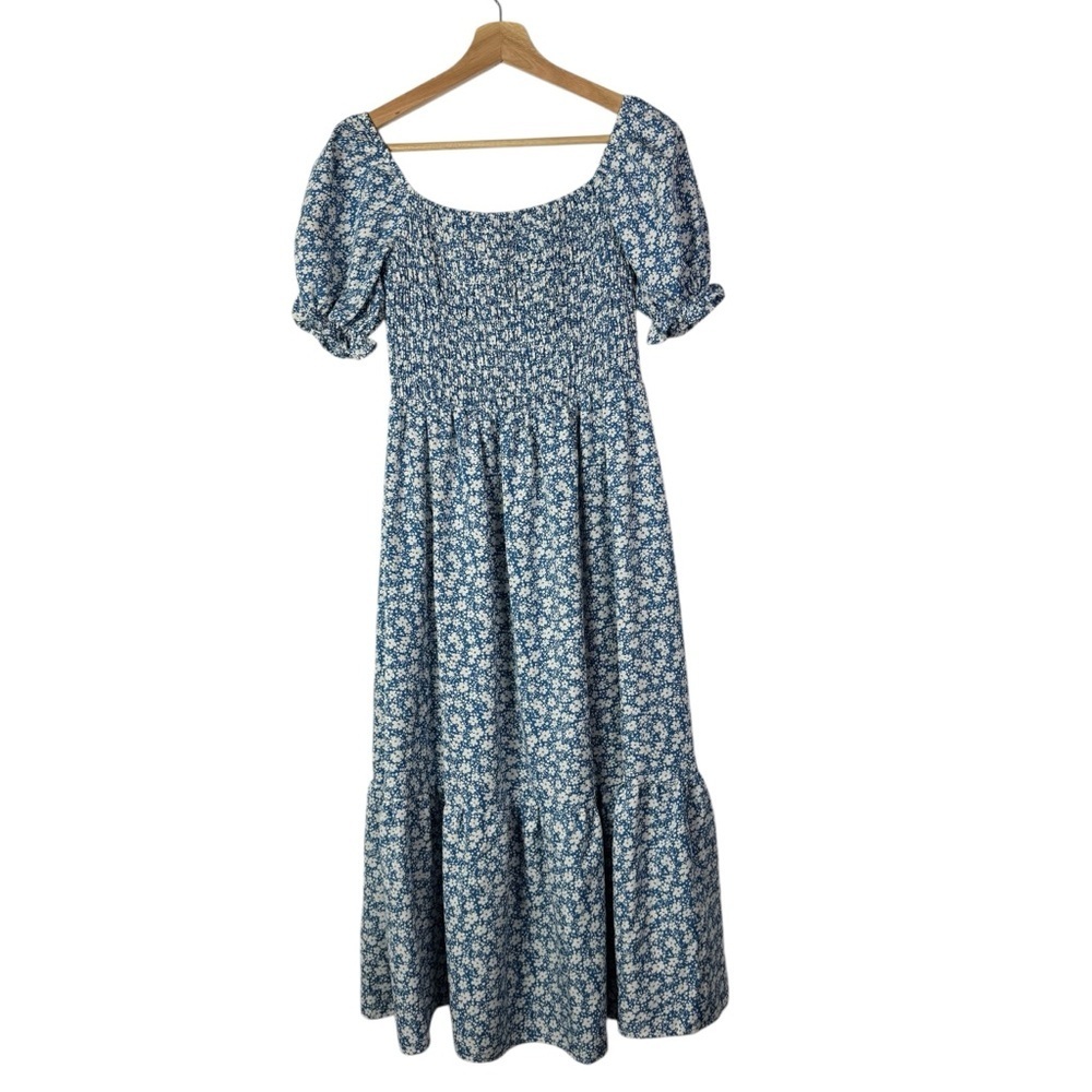 Boutique Maternity Light Blue & White Floral Short Sleeve Smocked Midi Dress M - Picture 3 of 5